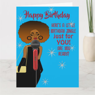 Afrikansk amerikansk Woman Singing Guitar Birthday Kort