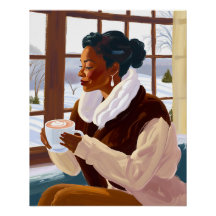 Afrikansk amerikansk Woman Sipping Cocoa i Winter