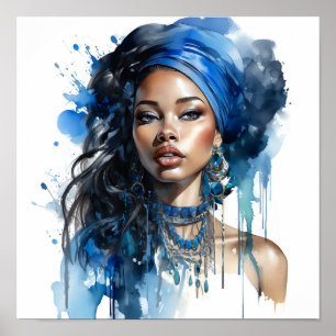 Afrikansk amerikansk Woman Watercolor Painting Poster
