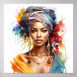 Afrikansk amerikansk Woman Watercolor Painting Poster