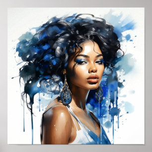 Afrikansk amerikansk Woman Watercolor Painting Poster