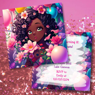 Afrikansk Anime Girl Birthday Inbjudningar