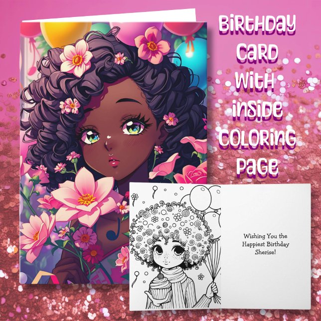 Afrikansk Anime Girl Birthday Kort (Skapare uppladdad)