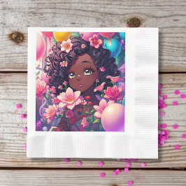 Afrikansk Anime Girl Personlig Birthday Pappersservett
