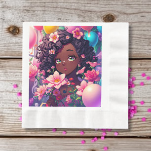 Afrikansk Anime Girl Personlig Birthday Pappersservett