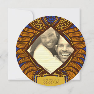 Afrikansk Ankara Blue Guld Blommigt Spara datum Datumet