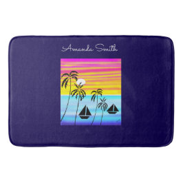 Afrikansk Art Cute Tropical Sunset Sailing Badrumsmatta