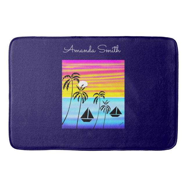 Afrikansk Art Cute Tropical Sunset Sailing Badrumsmatta (Framsidan)