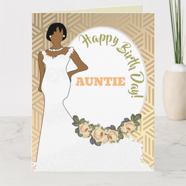 Afrikansk Auntie Birthday i guld Blommigt Kort (Framsida)