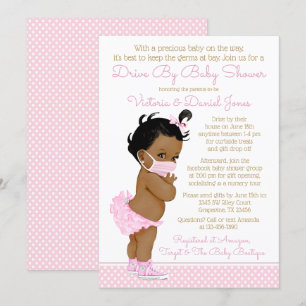 Afrikansk Babyflicka Med Mask Drive By Baby Shower Inbjudningar