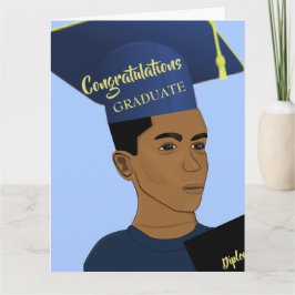 Afrikansk Black Male Grad Blue Student Kort