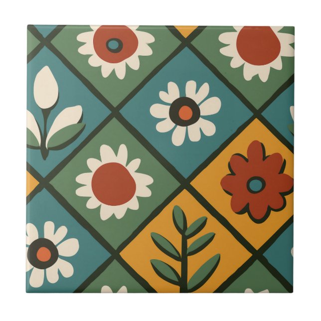 Afrikansk Blommigt Tile Art Kakelplatta (Framsidan)