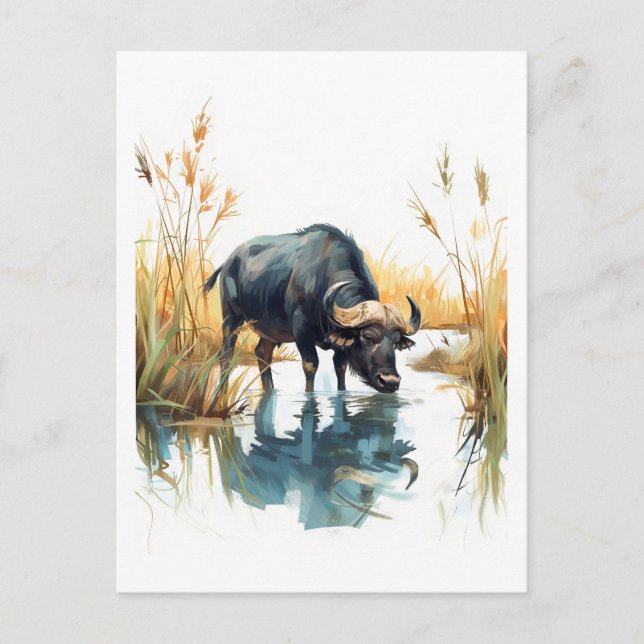 Afrikansk buffalo vid Vatten Kant Helg Vykort (Framsida)