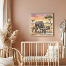 Afrikansk Buffel Mamma och Kalvar Nurseriesaffisch