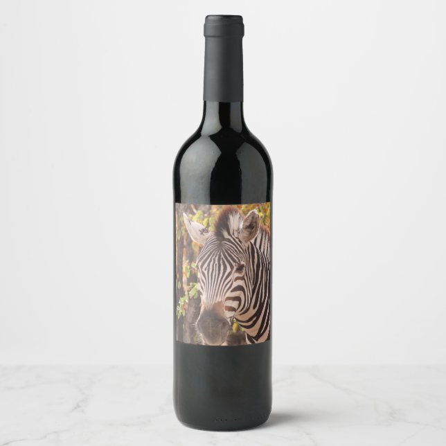 Afrikansk burchells zebra med rand i bushveld vinflaska etikett (Framsida)