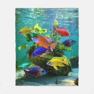 Afrikansk cichlids Peacock Cichlid Aquarium Art Fleecefilt