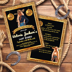 Afrikansk cowgirl Guld Glitter Last Rodeo Inbjudningar