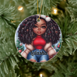Afrikansk Cute-julkvinna Julgransprydnad Keramik