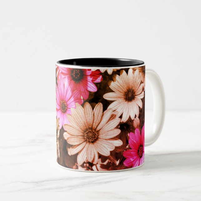 Afrikansk Daisy, blomsterkonst i svartvitt Två-Tonad Mugg (Framsida höger)