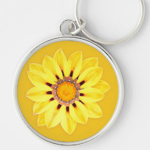 Afrikansk Daisy/Gazania - Mustard Guld Rund Silverfärgad Nyckelring