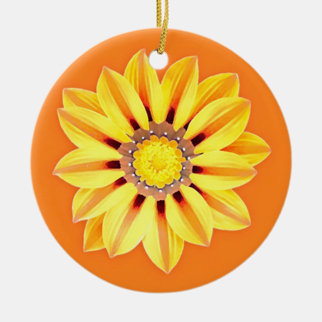 Afrikansk Daisy/Gazania - Orange och Gult Julgransprydnad Keramik (Framsidan)
