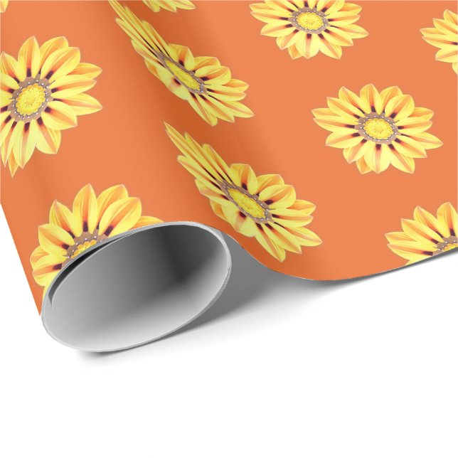Afrikansk Daisy/Gazania, Orange och Gult Presentpapper (Rullad Hörn)
