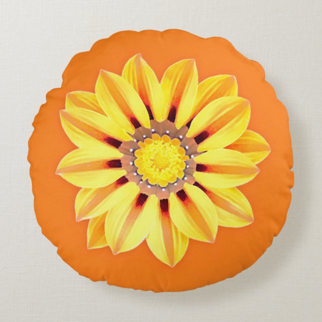 Afrikansk Daisy/Gazania - Orange och Gult Rund Kudde (Framsidan)