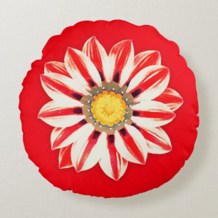 Afrikansk Daisy / Gazania - Röda och vita strimla Rund Kudde
