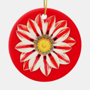 Afrikansk Daisy/Gazania - Röda och vita strimmor Julgransprydnad Keramik