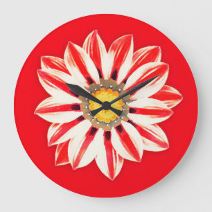 Afrikansk Daisy/Gazania - Röda och vita strimmor Stor Klocka