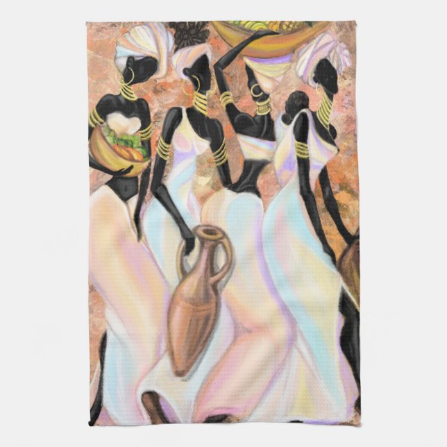 Afrikansk Dam Kitchen Towel - Art Stil Painting Kökshandduk (Vertikal)