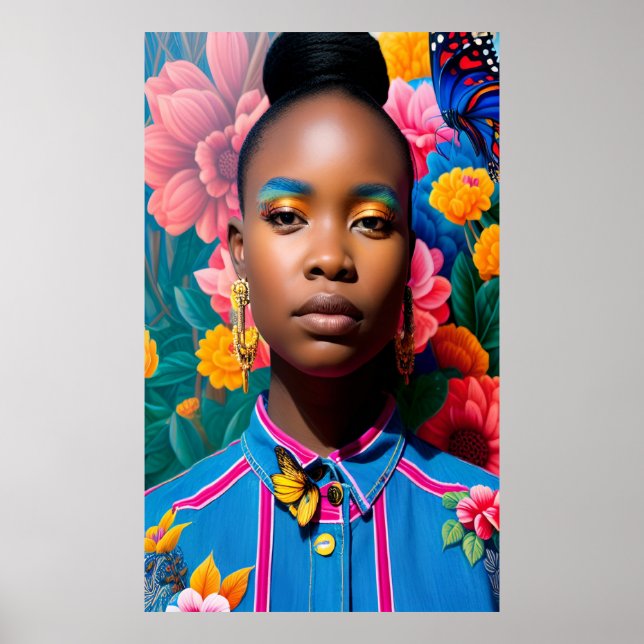 Afrikansk dam med denim-skjorta poster (Framsidan)