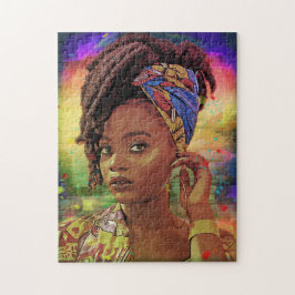 Afrikansk Dam med Loc'd Hair Jigszle Puzzle Pussel