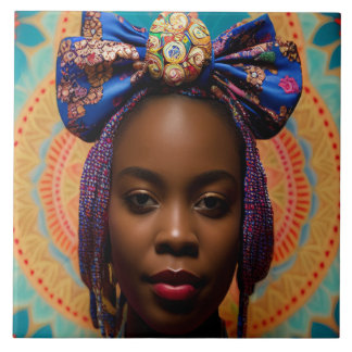 Afrikansk dam med stor båge och medaljon kakelplatta