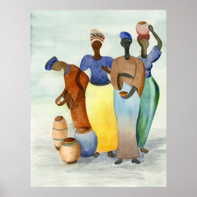 Afrikansk Dam och Clay Pots Poster (Framsidan)