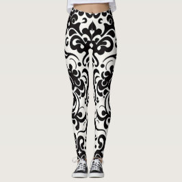 Afrikansk Damask Black White Mönster Leggings