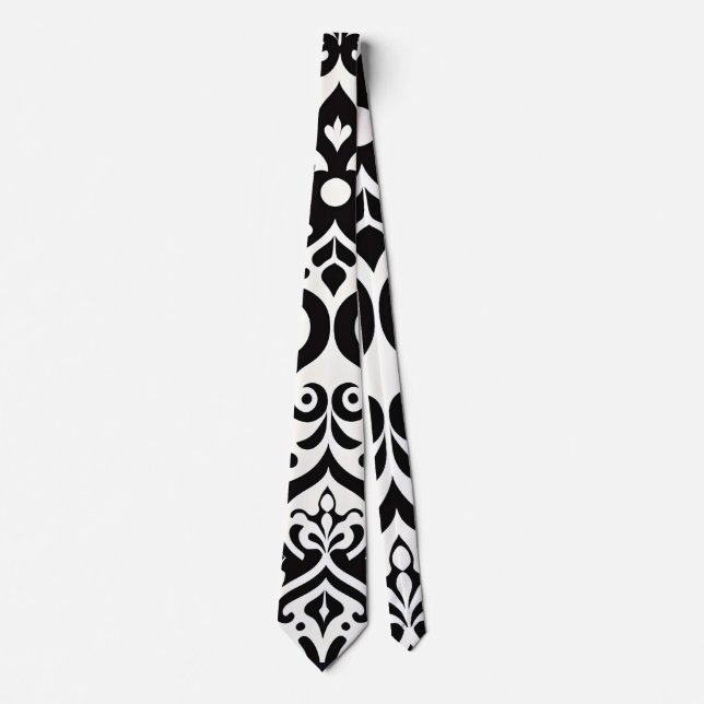 Afrikansk Damask Black White Mönster Slips (Framsida)