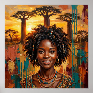 Afrikansk drottning solnedgång, Svart kvinna väggk Poster