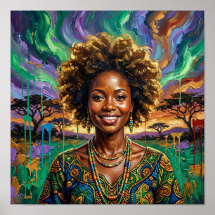 Afrikansk drottnings leende, svart kvinnlig väggko poster