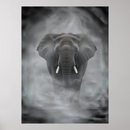 Afrikansk Elefant i Dimmig Disa Lugnt Impasto Poster