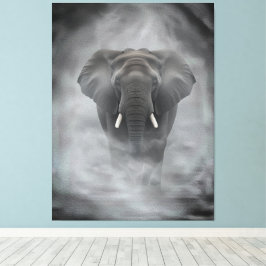 Afrikansk Elefant i Dimmig Dunst Lugnt Impasto Canvastryck