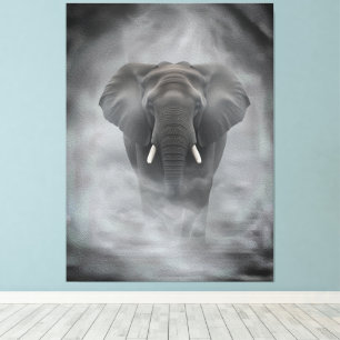 Afrikansk Elefant i Dimmig Dunst Lugnt Impasto Canvastryck