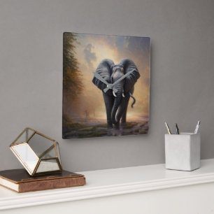 Afrikansk elefant-Kung- Fyrkantig Klocka