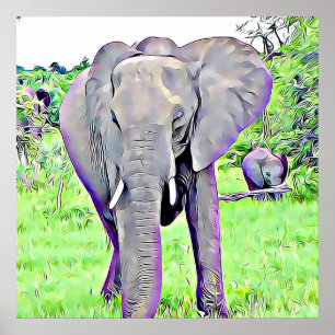 Afrikansk elefant Mamma och Baby-målad teckning Poster
