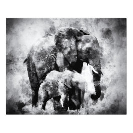 Afrikansk elefant med Calf Black and White Fototryck