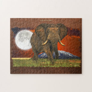 Afrikansk elefant med Måne & Mt Kilimanjaro Puzzle Pussel