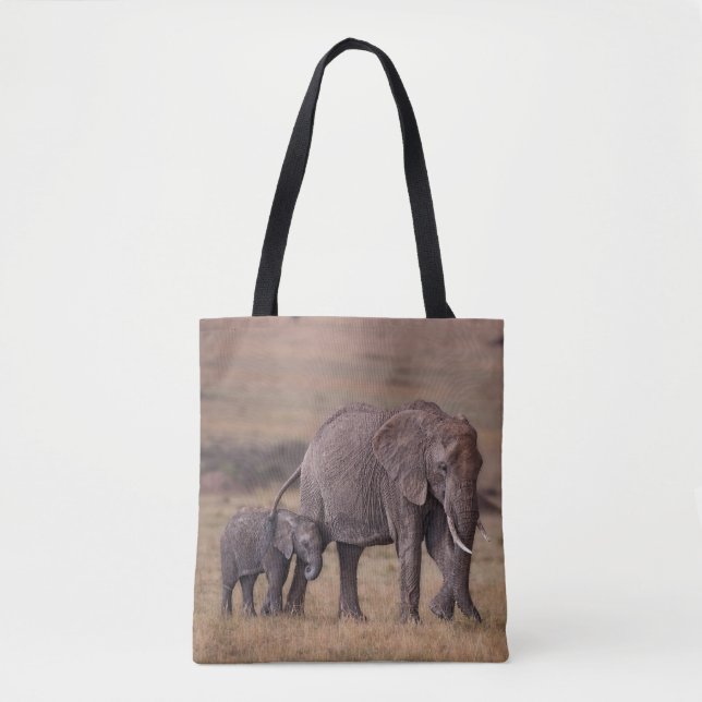 Afrikansk elefant med unge tygkasse (Framsida)