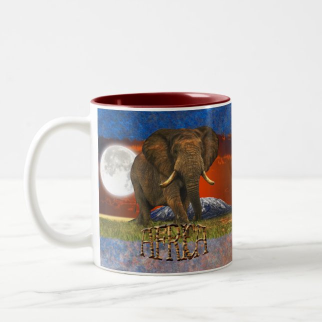 Afrikansk elefant och Savannah Måne AFRIKA Mugg (Vänster)
