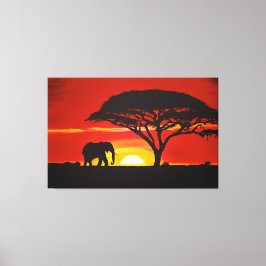 Afrikansk elefant, solnedgång, Afrika, afrikansk d Canvastryck
