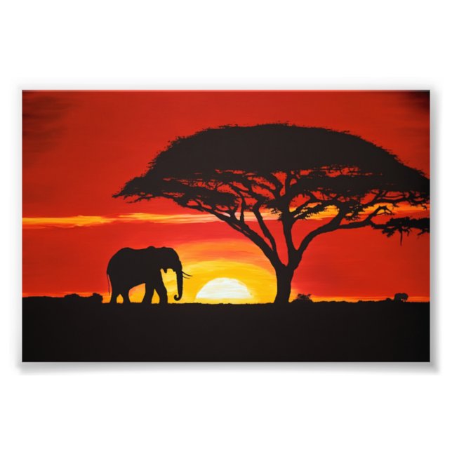 Afrikansk elefant, solnedgång, Afrika, afrikansk d Fototryck (Framsidan)